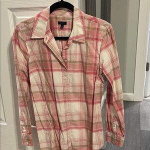 Talbots Pink and Tan Plaid Button-Down Shirt